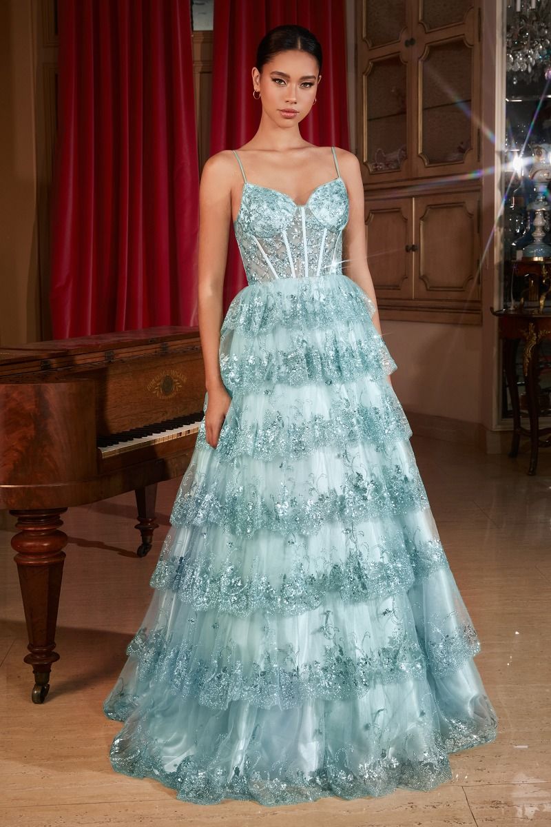 KV1108
LAYERED SEQUIN BALL GOWN