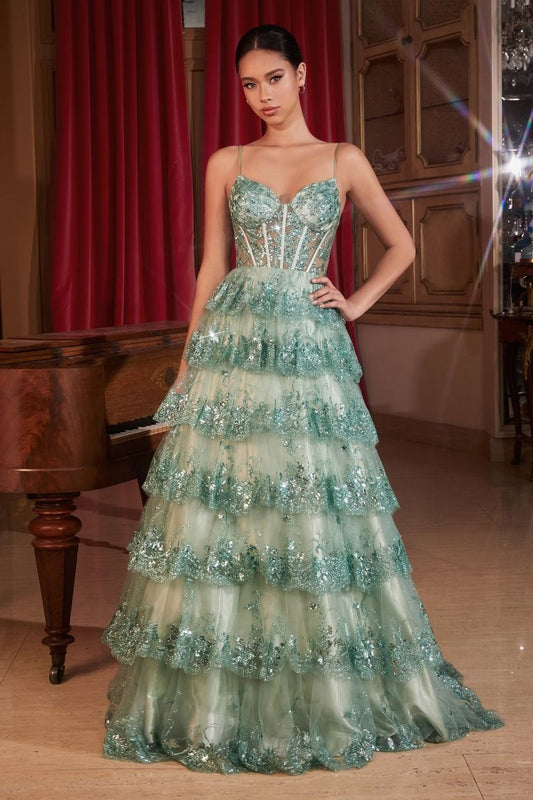 KV1108
LAYERED SEQUIN BALL GOWN