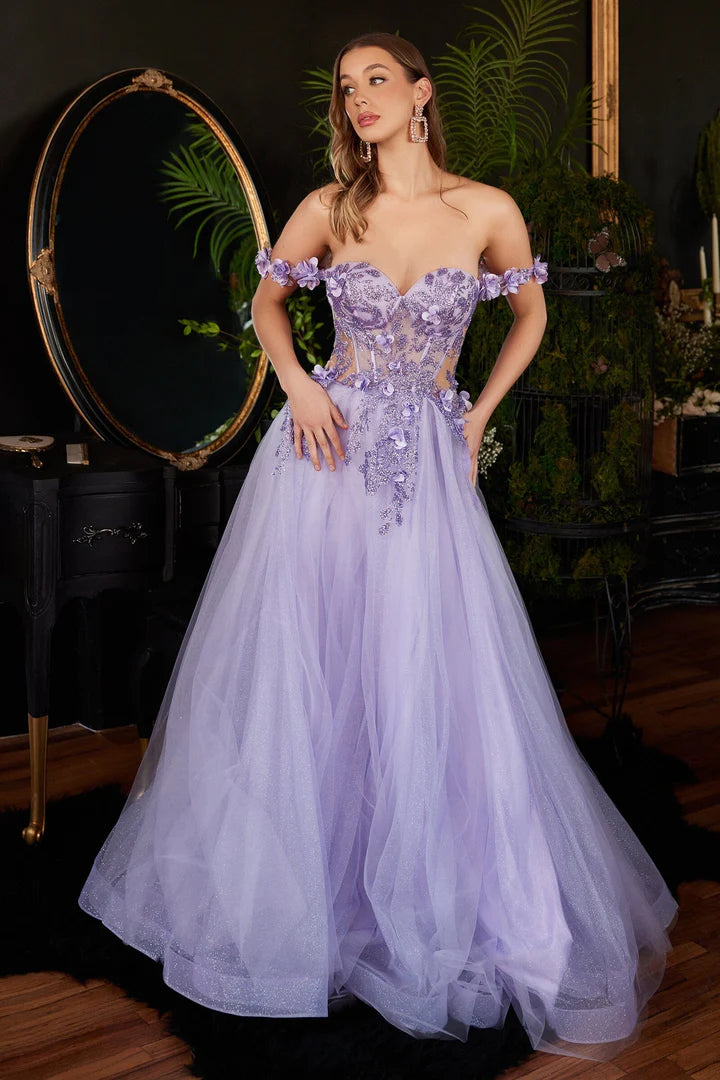 Cinderella Divine 3D FLORAL OFF SHOULDER CORSET GOWN CB104