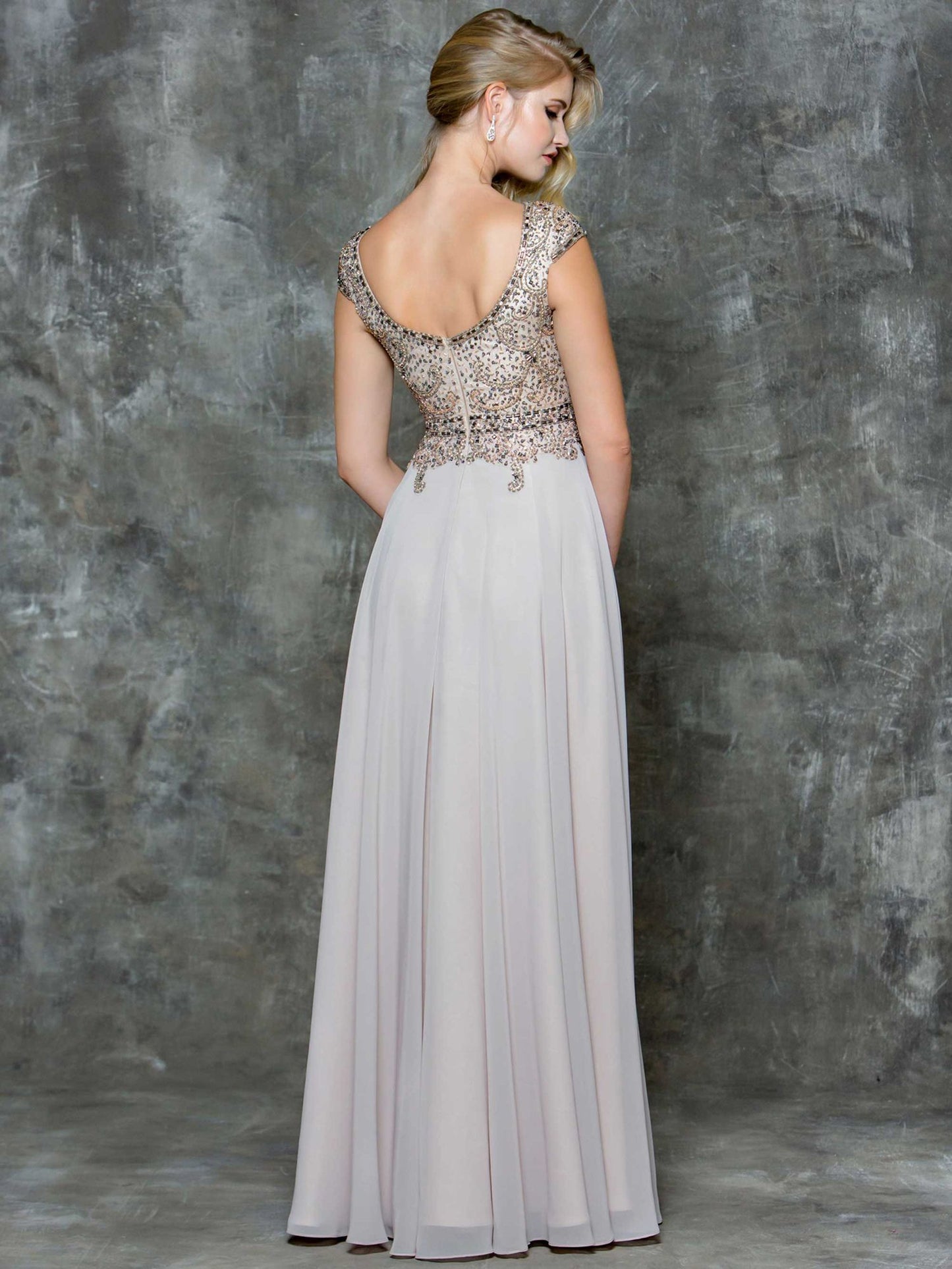 Marsoni by Colors Deep Back High Neck Off the Shoulder with Beaded Design Dress M169