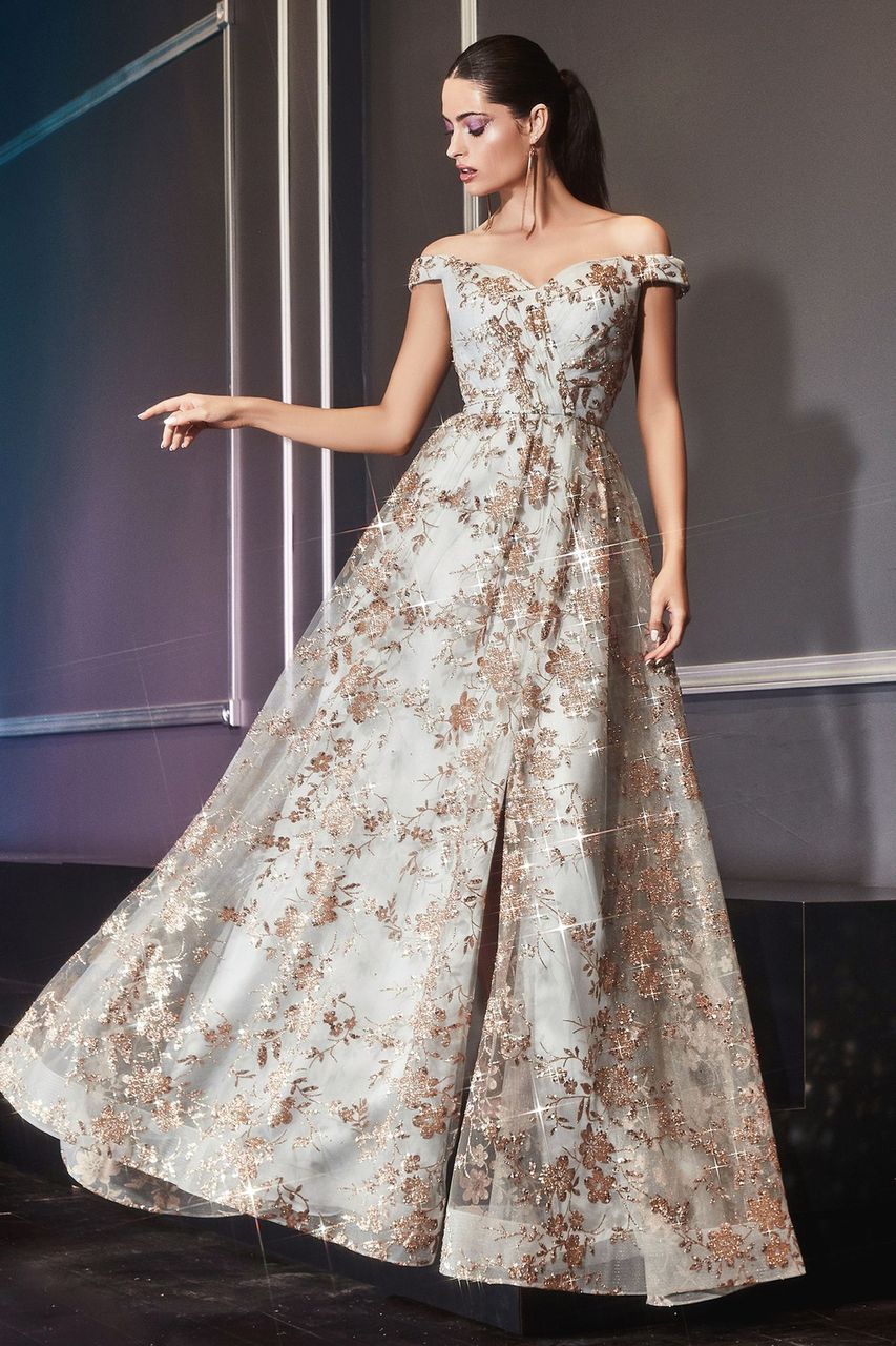 a line embellished dress Sequin and Glitter Embellished A-Line Long Dress GL3001 3X / Sienna