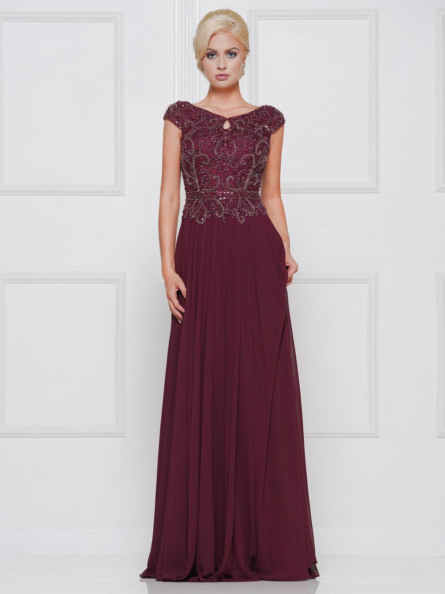 Marsoni by Colors Deep Back High Neck Off the Shoulder with Beaded Design Dress M169