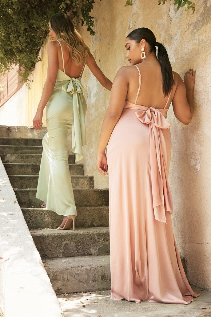 Cinderella Divine Fitted Cowl Neckline and Tie Open Back Dress 7487