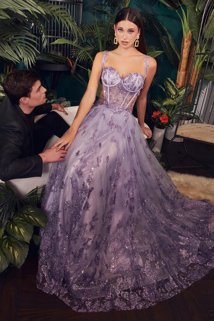 Cinderella Divine BUTTERFY PRINT SLEEVELESS CORSET GOWN CB102
