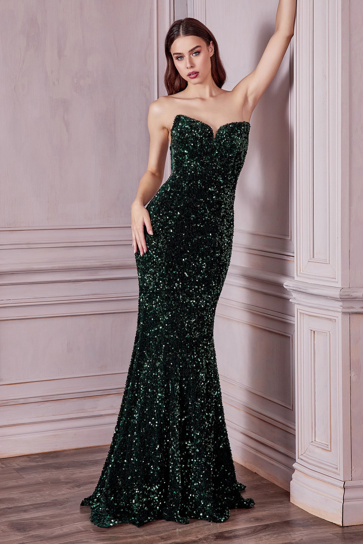 Cinderella Divine Fitted Strapless Sequin Gown CH151