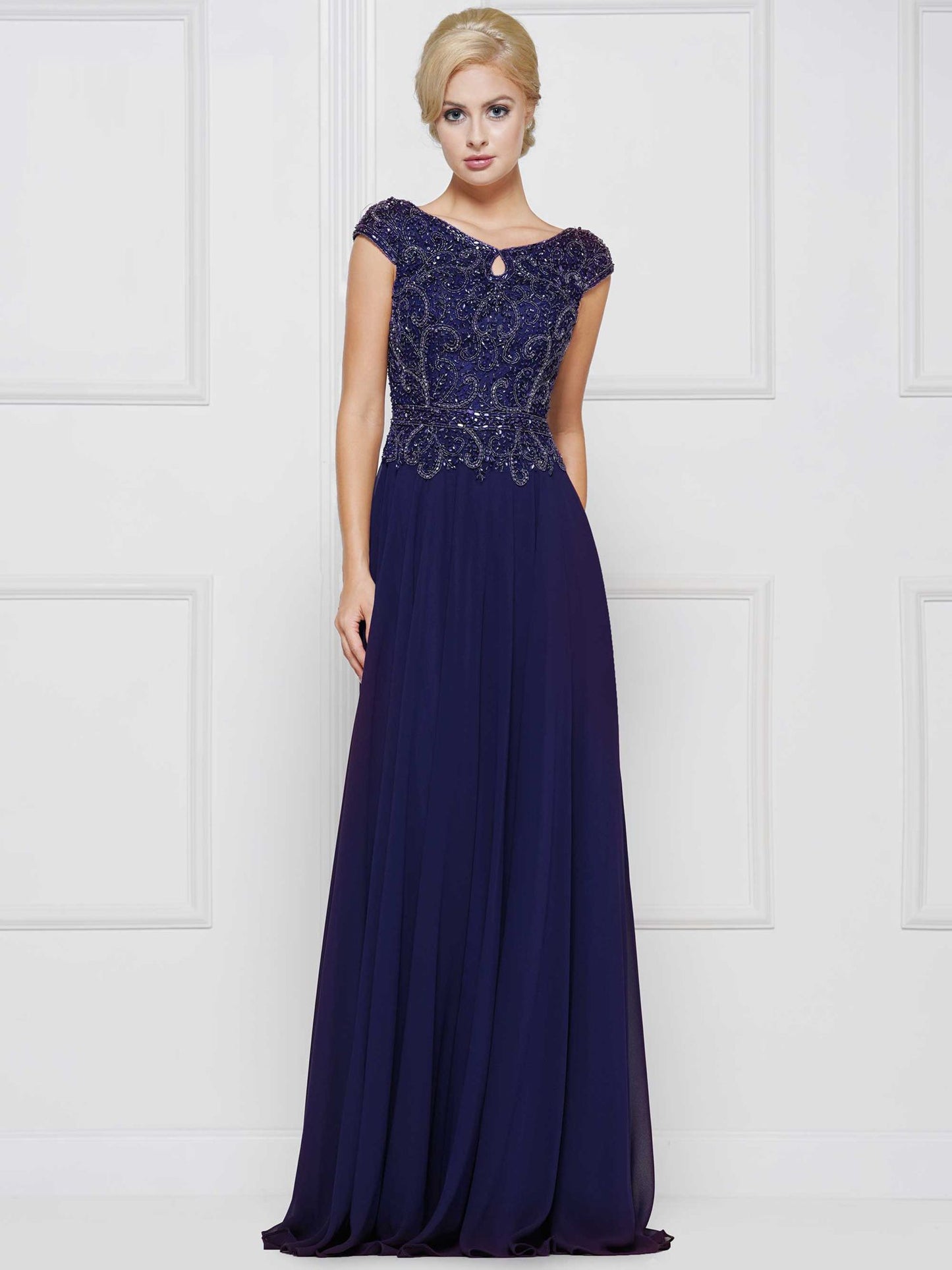 Marsoni by Colors Deep Back High Neck Off the Shoulder with Beaded Design Dress M169