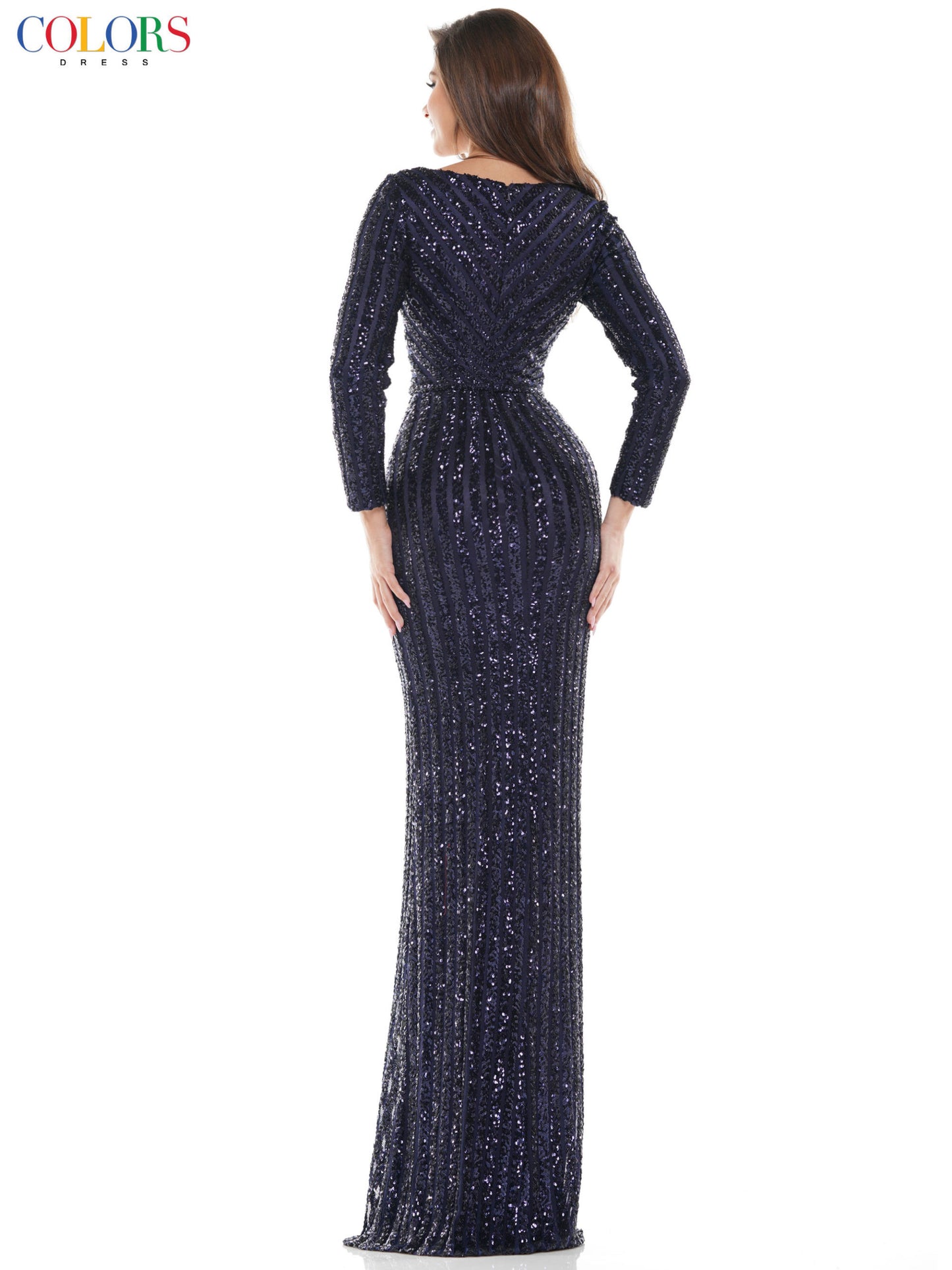 Colors Long Sleeve Stripe Sequin luminous Gown G1042SL