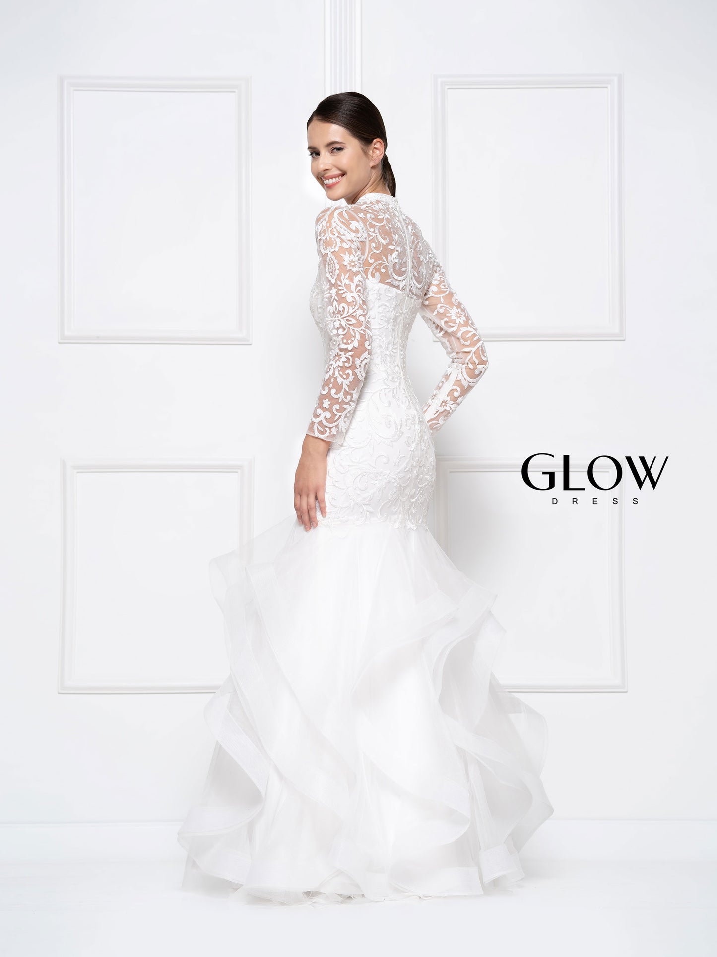 Colors High Neck Ruffled Trumpet ultra-elegant ensemble Dress G842