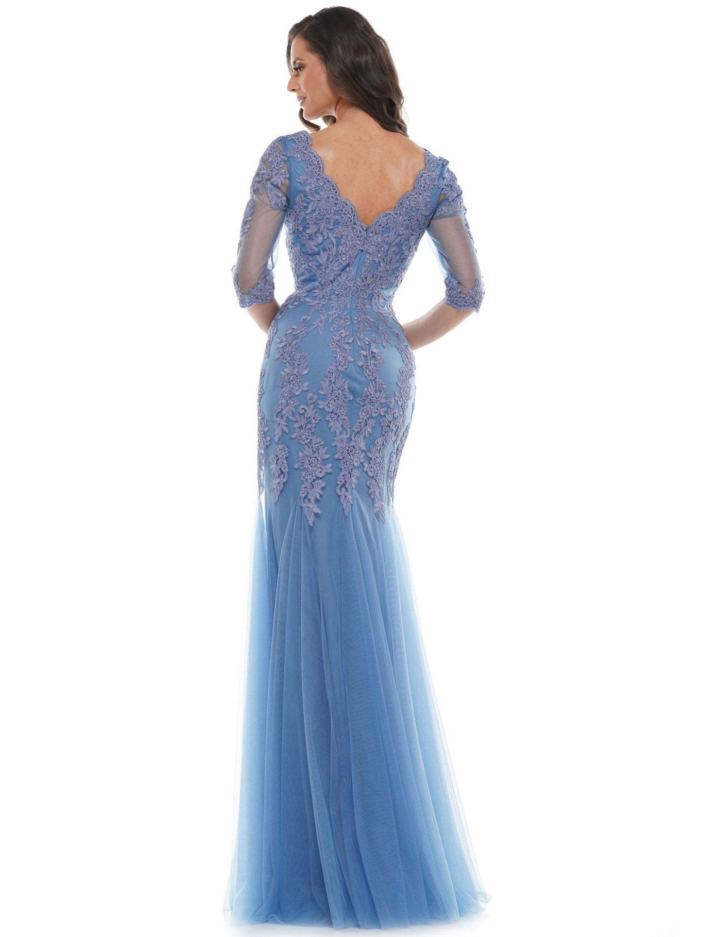 Marsoni by Colors Flower Detailed with Tulle Skirt and Sheer Sleeves Dress M162