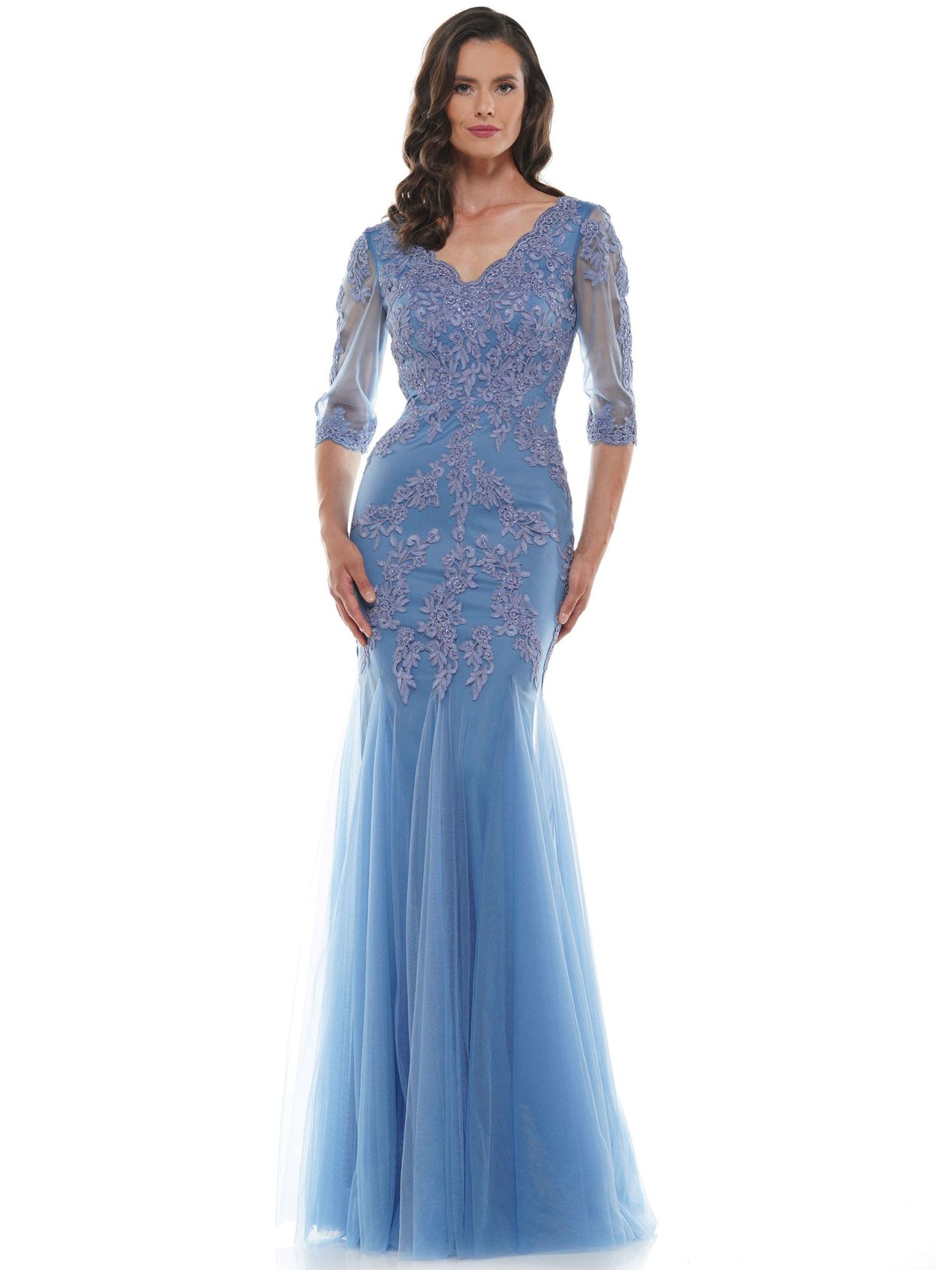 Marsoni by Colors Flower Detailed with Tulle Skirt and Sheer Sleeves Dress M162