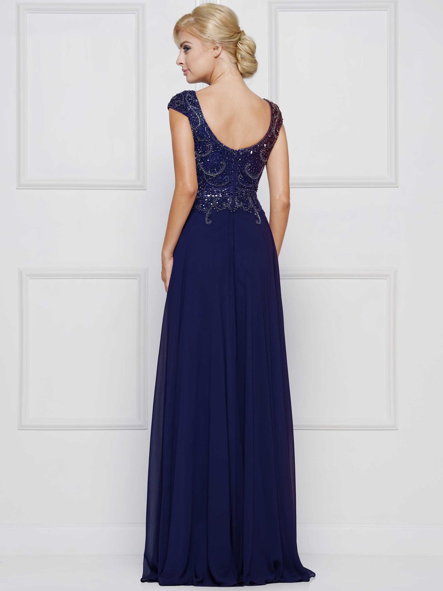 Marsoni by Colors Deep Back High Neck Off the Shoulder with Beaded Design Dress M169