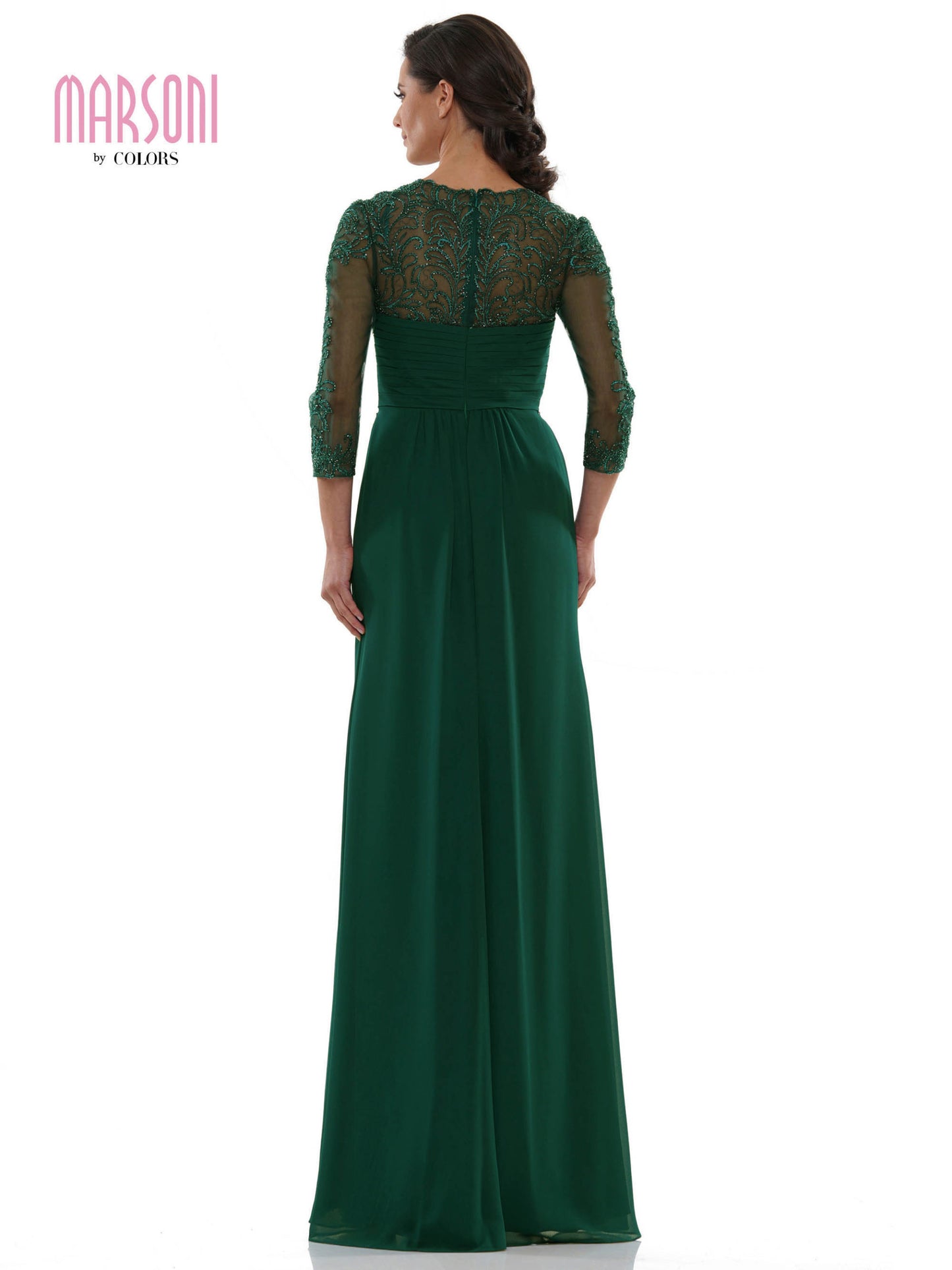 Marsoni By Colors - Sheer Long Sleeves Embroidered Chiffon Evening Gown M261