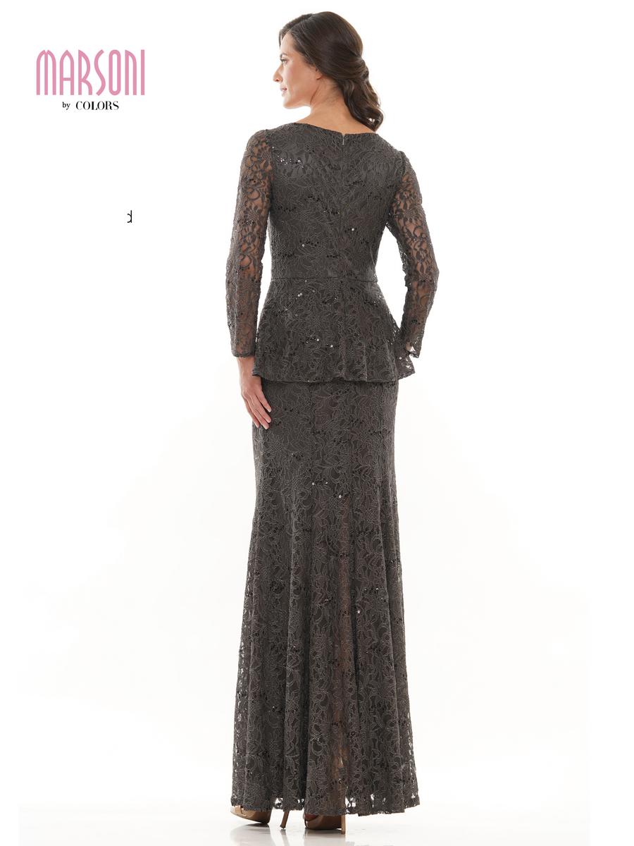 Marsoni by Colors V Neck Peplum Dress with Long Sleeves M306