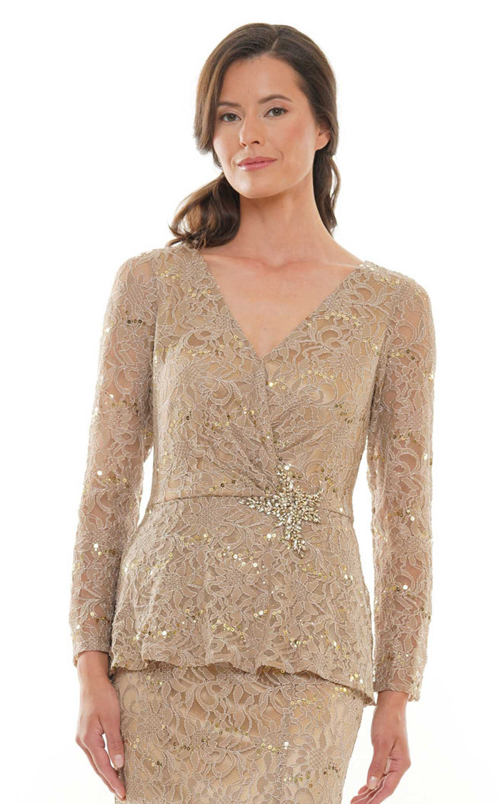 Marsoni by Colors V Neck Peplum Dress with Long Sleeves M306
