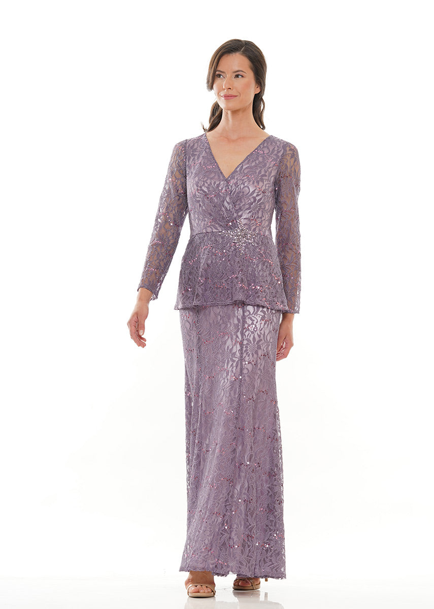 Marsoni by Colors V Neck Peplum Dress with Long Sleeves M306