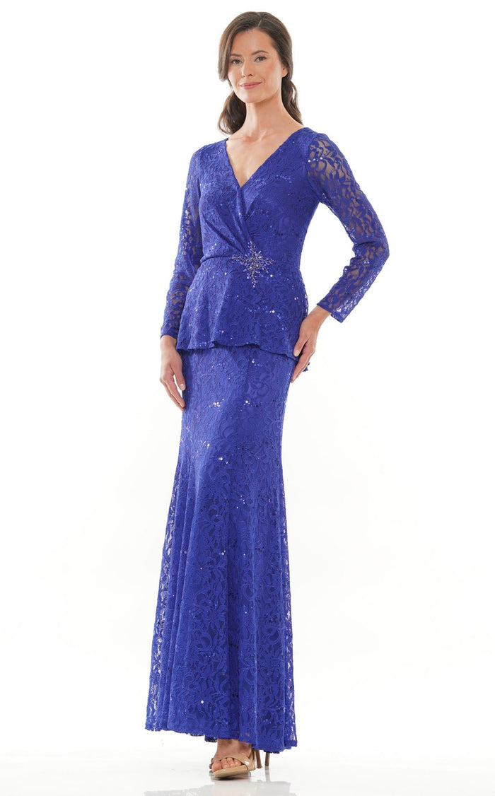 Marsoni by Colors V Neck Peplum Dress with Long Sleeves M306