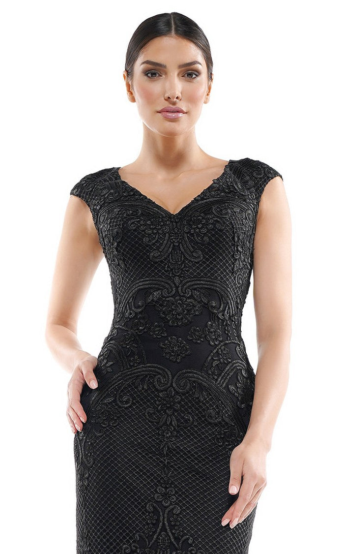 Marsoni by Colors - Bedazzled V-neck Sheath Classy Dress MV1063