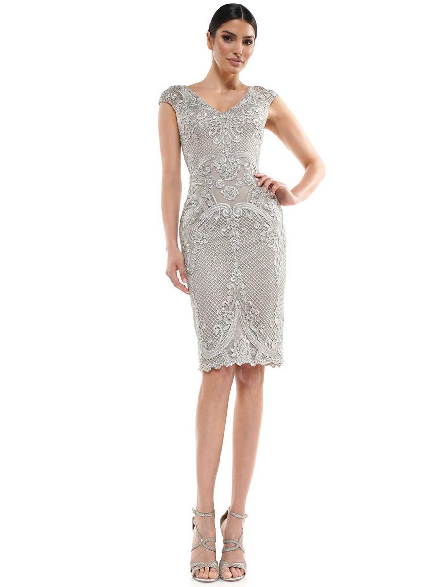 Marsoni by Colors - Bedazzled V-neck Sheath Classy Dress MV1063
