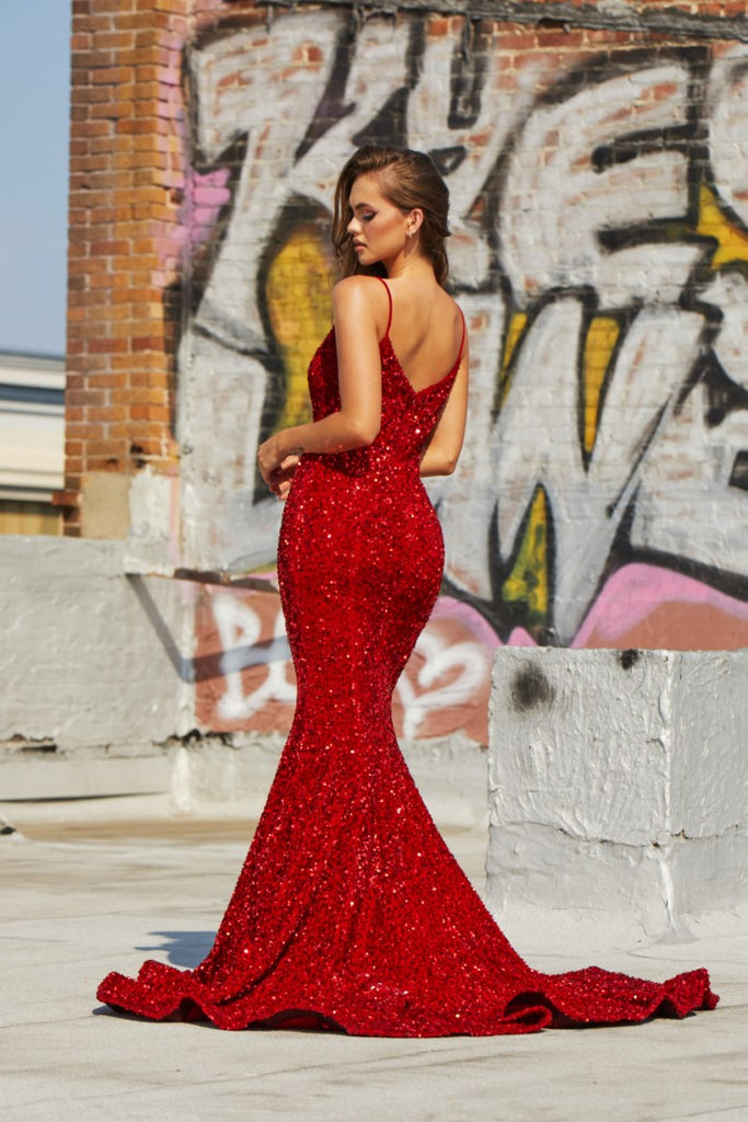 Portia & Scarlett Fully Sequined Body Hugging Gown with Spaghetti Straps PS21287