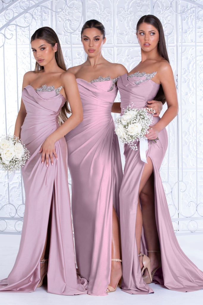 Portia & Scarlett Diamond Detailed Mauve Satin Strapless Dress PS21218