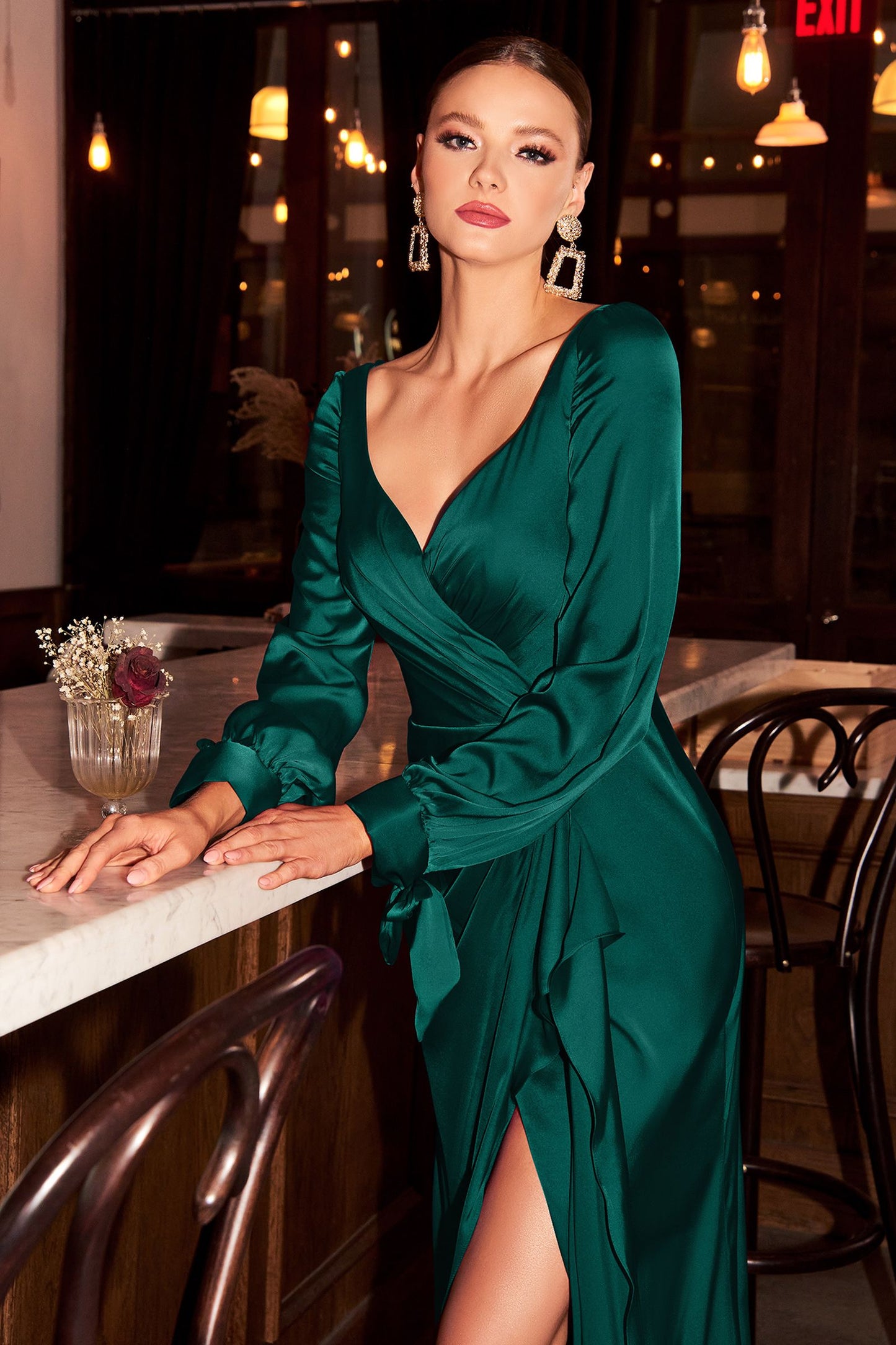 Cinderella Divine Long Sleeve Satin Dress Style #7478