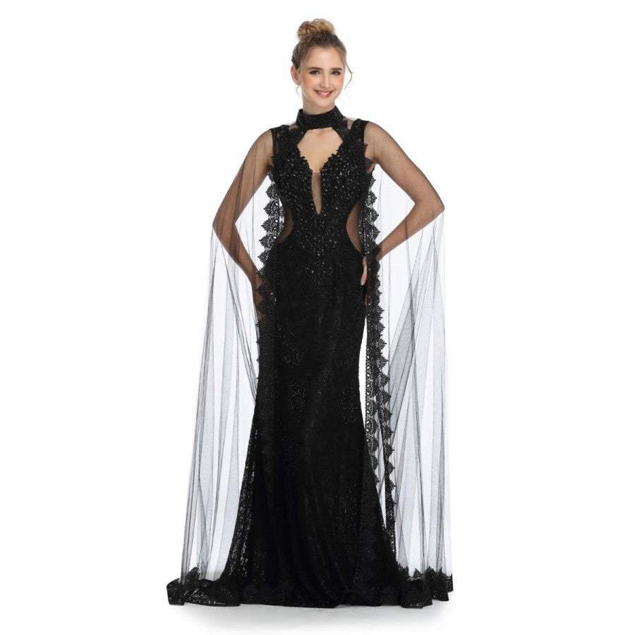 Romance Caped High Neck Detailed Gown -RD1713