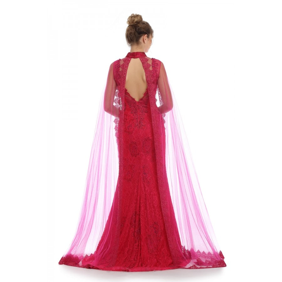 Romance Caped High Neck Detailed Gown -RD1713