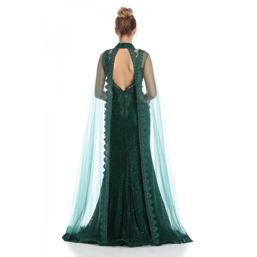 Romance Caped High Neck Detailed Gown -RD1713