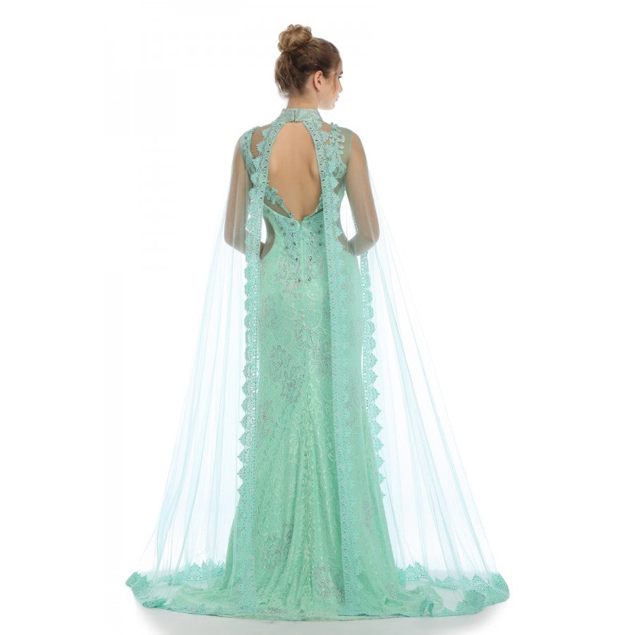 Romance Caped High Neck Detailed Gown -RD1713