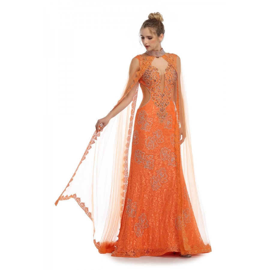 Romance Caped High Neck Detailed Gown -RD1713