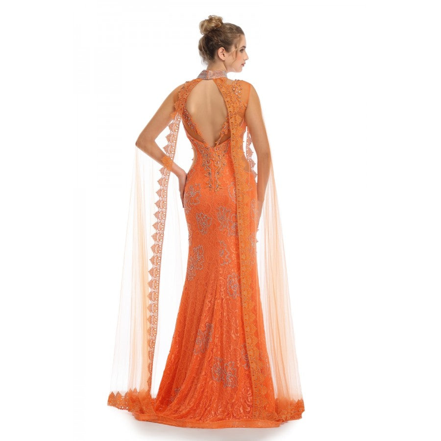 Romance Caped High Neck Detailed Gown -RD1713