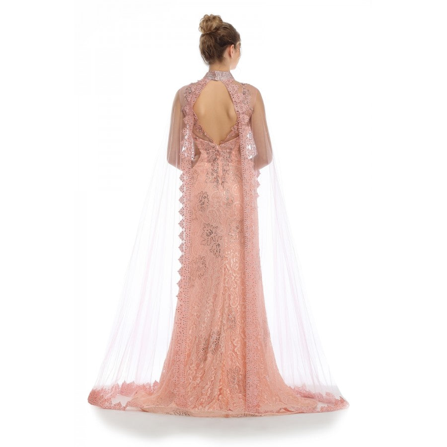 Romance Caped High Neck Detailed Gown -RD1713