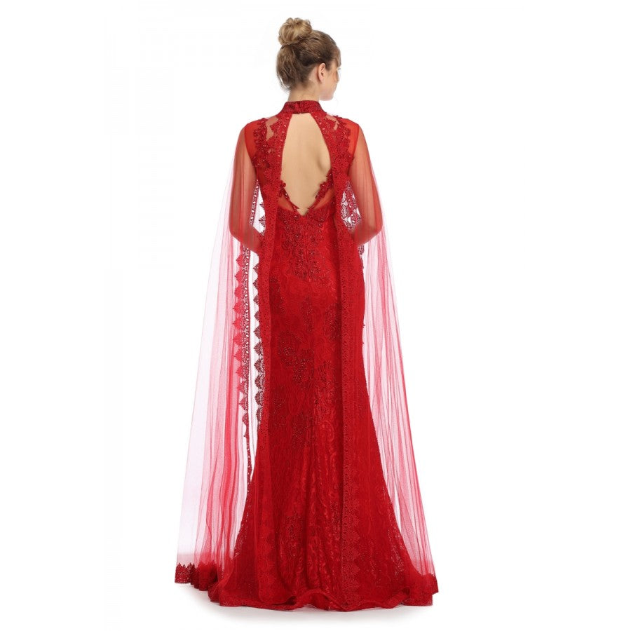 Romance Caped High Neck Detailed Gown -RD1713