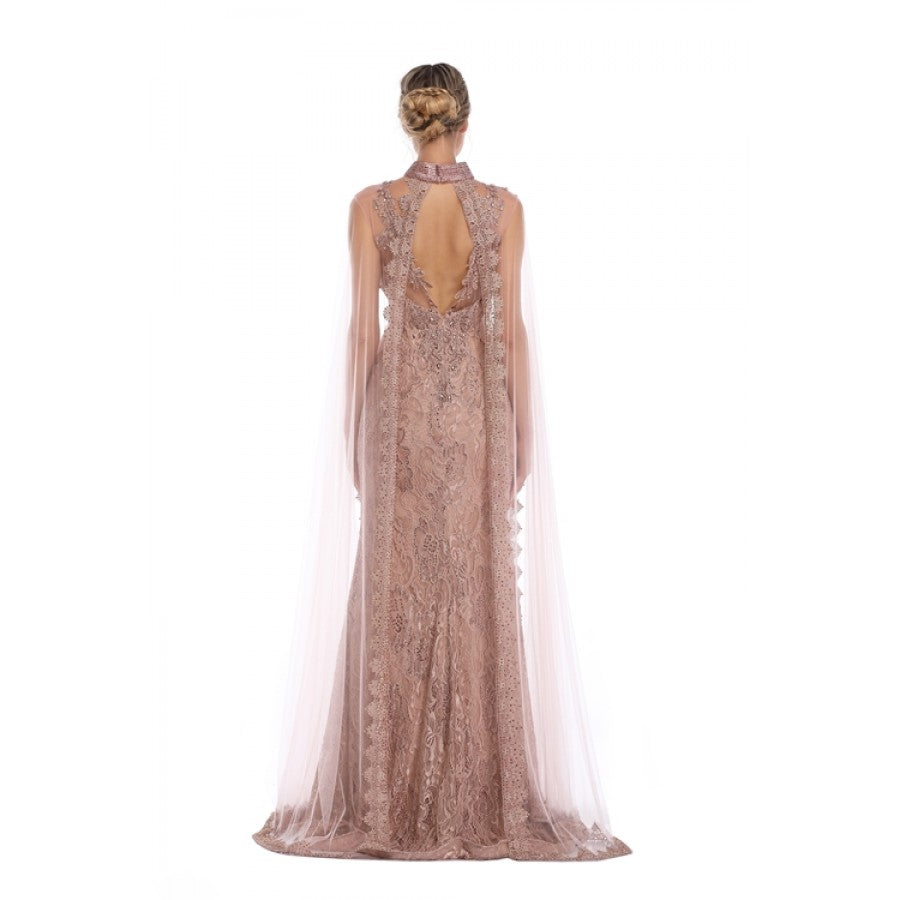 Romance Caped High Neck Detailed Gown -RD1713