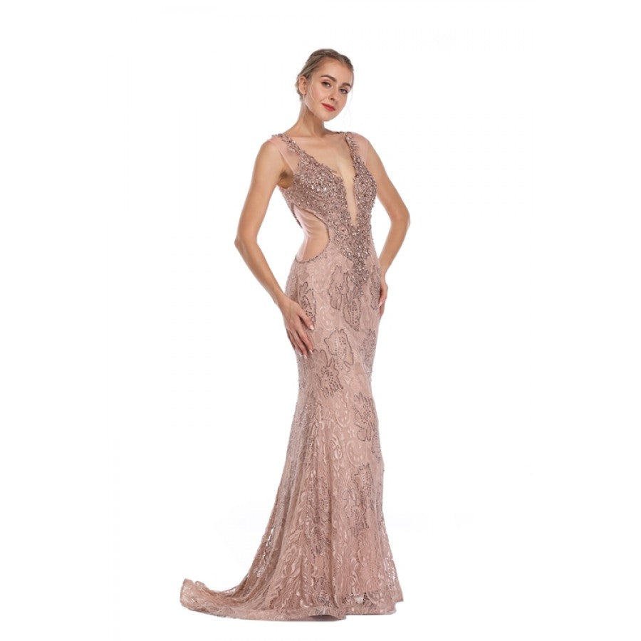 Romance Caped High Neck Detailed Gown -RD1713