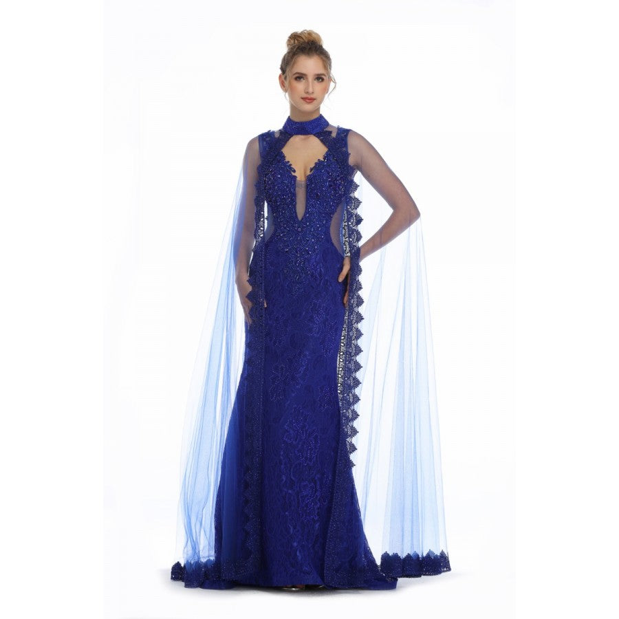 Romance Caped High Neck Detailed Gown -RD1713