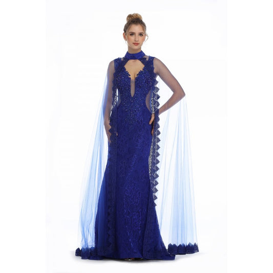 Romance Caped High Neck Detailed Gown -RD1713