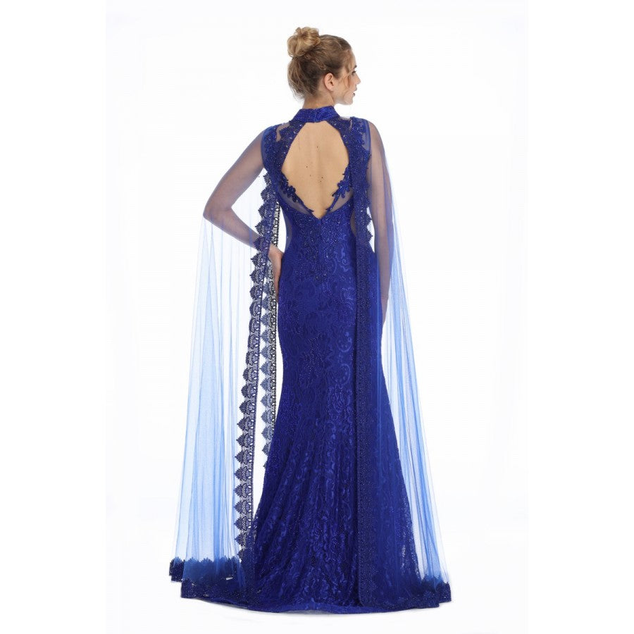 Romance Caped High Neck Detailed Gown -RD1713