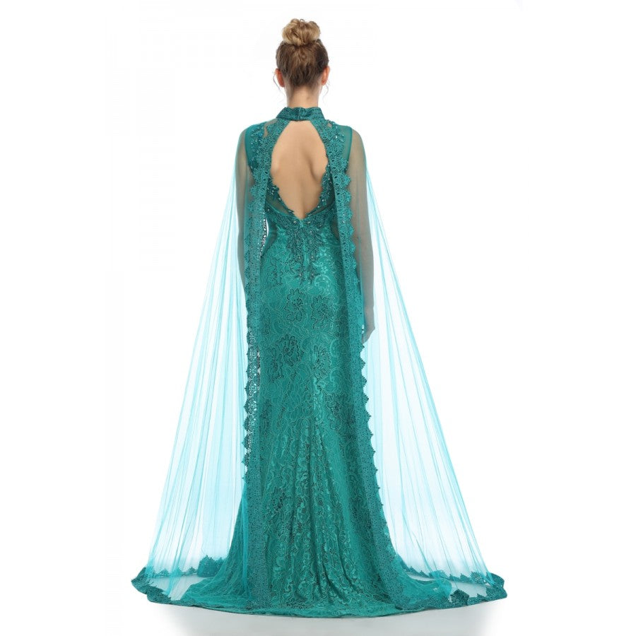 Romance Caped High Neck Detailed Gown -RD1713