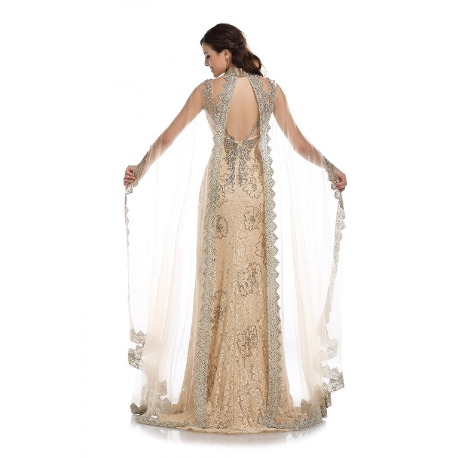 Romance Caped High Neck Detailed Gown -RD1713