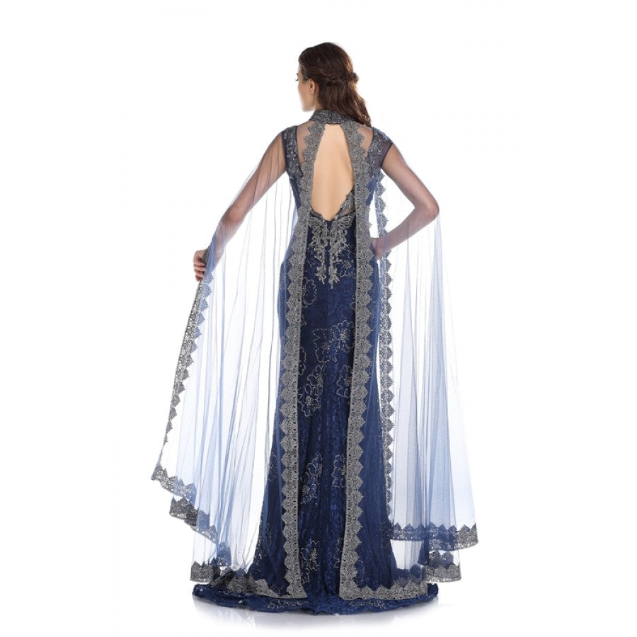 Romance Caped High Neck Detailed Gown -RD1713