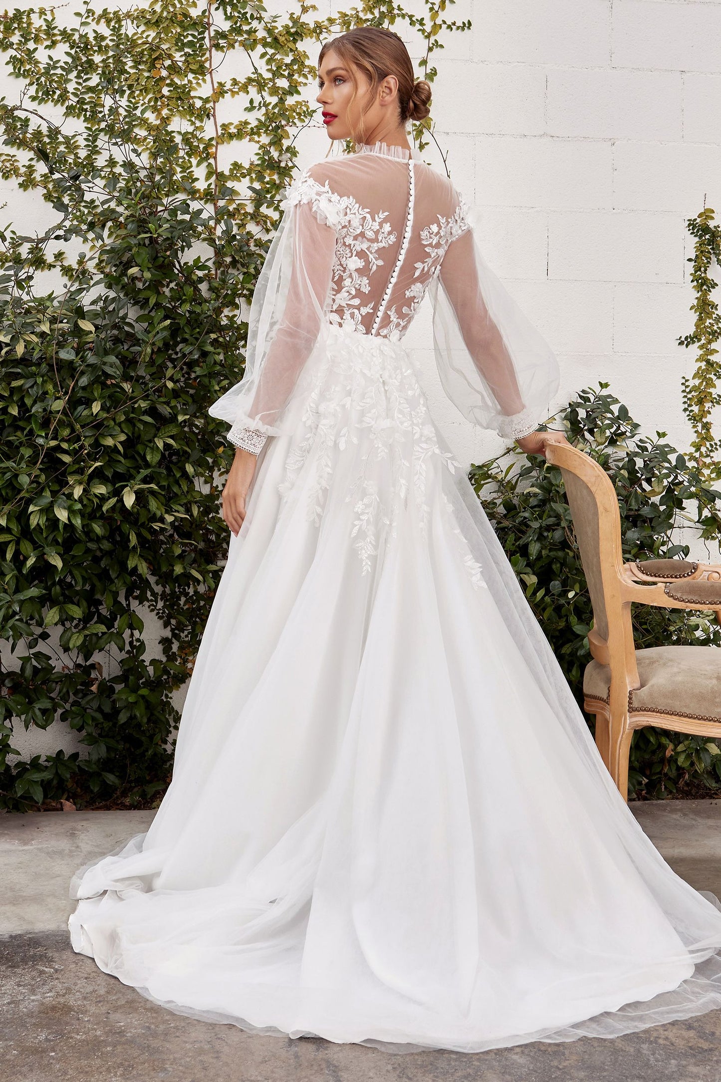 Andrea Leo - Kate High Neck Pouf Sleeve Sophisticated Wedding Gown Style #A1074W