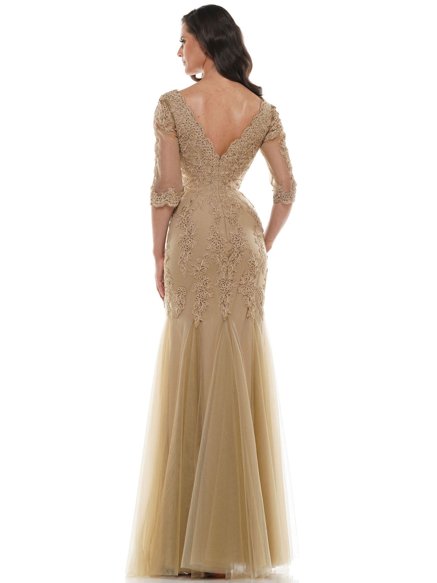 Marsoni by Colors Flower Detailed with Tulle Skirt and Sheer Sleeves Dress M162