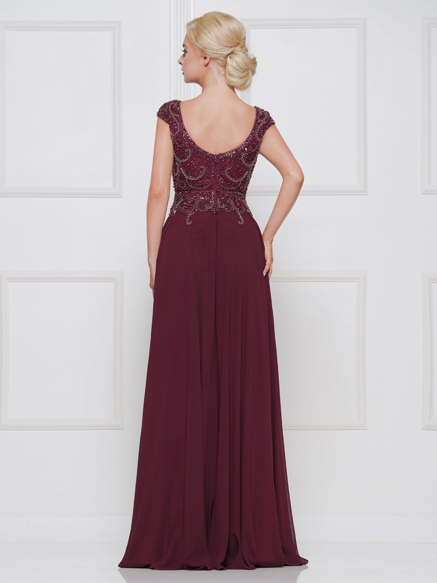 Marsoni by Colors Deep Back High Neck Off the Shoulder with Beaded Design Dress M169