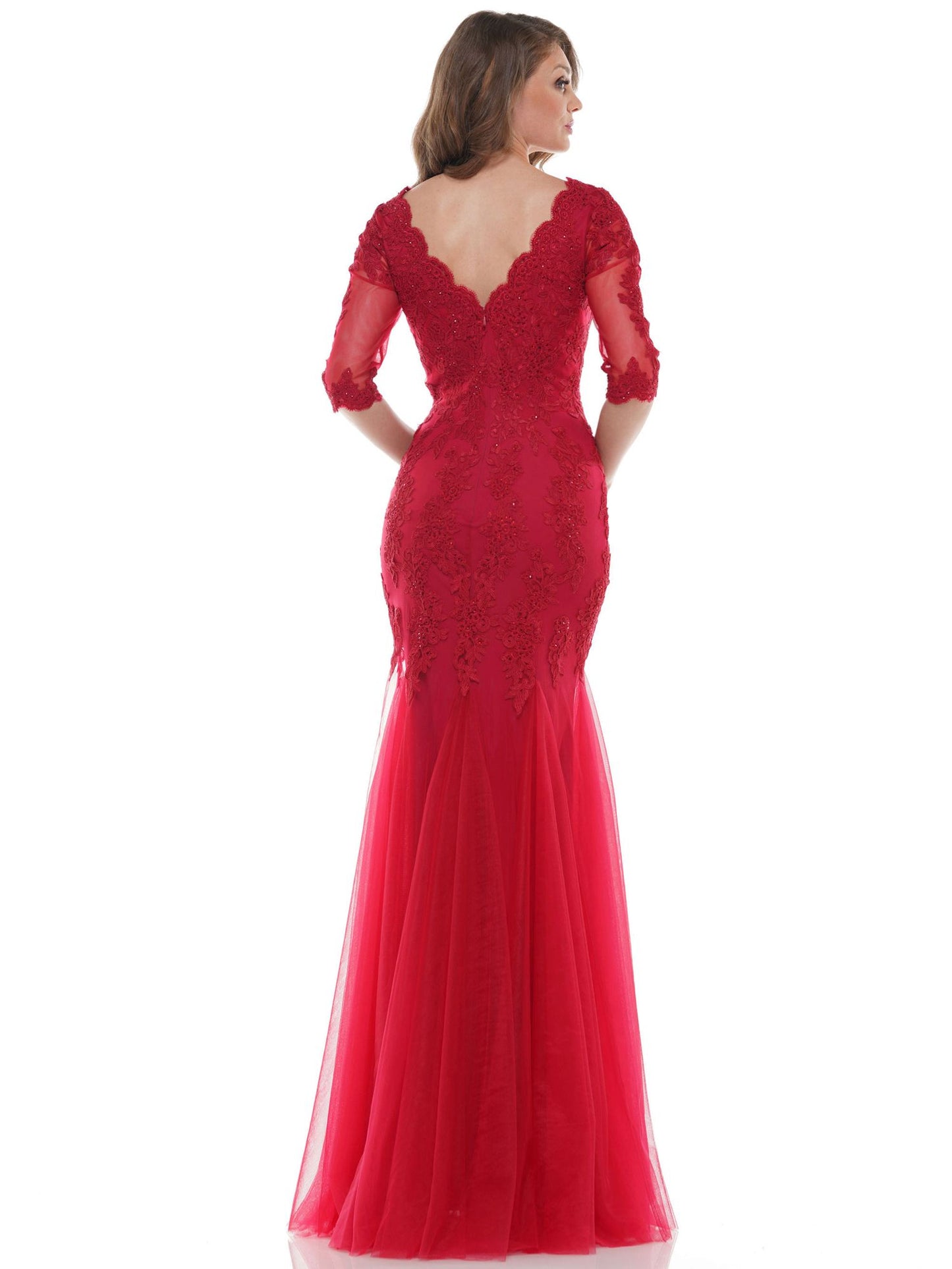 Marsoni by Colors Flower Detailed with Tulle Skirt and Sheer Sleeves Dress M162