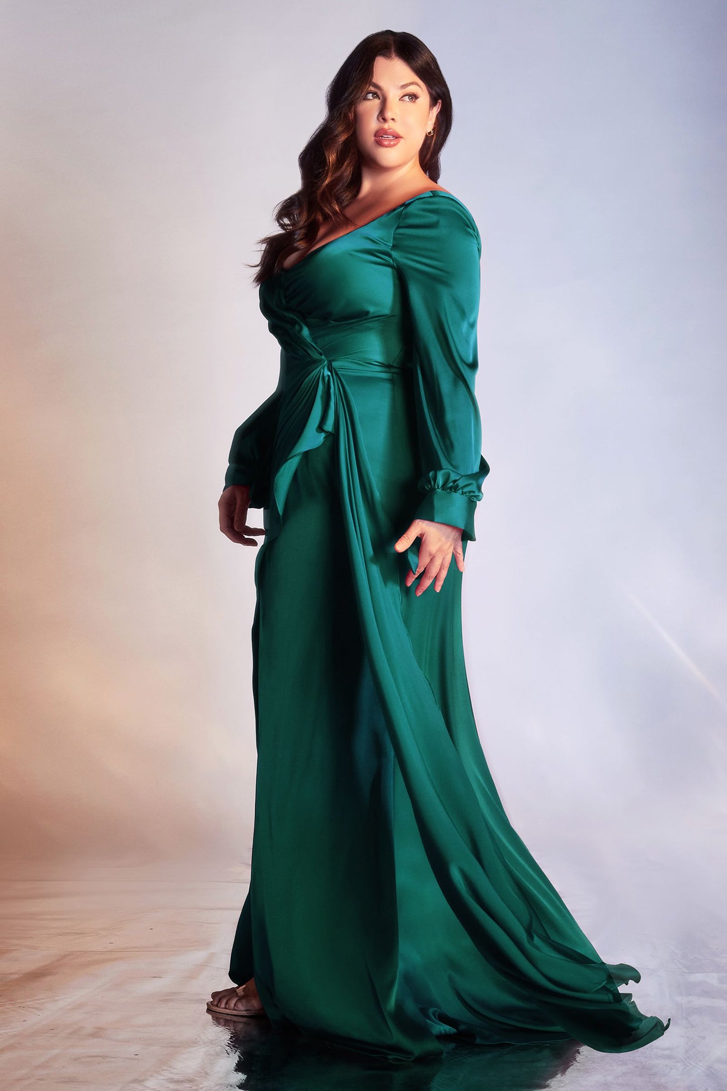 Cinderella Divine Satin Curve Fit Long Sleeve Dress Style #7478C