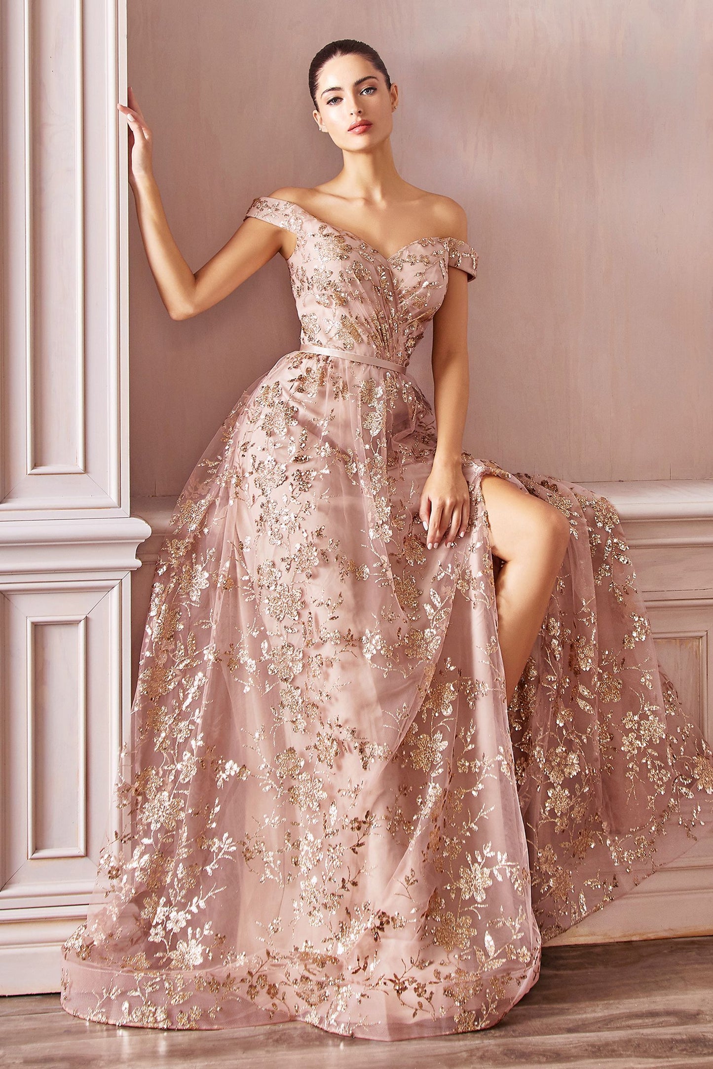 Cinderella Divine - A-Line Embellished Print Dress Style# CB069