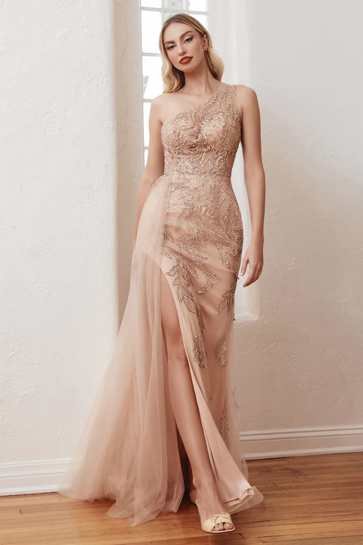 Cinderella Divine BEADED ONE SHOULDER OVERSKIRT GOWN CB098 – LA TOP DIVAS