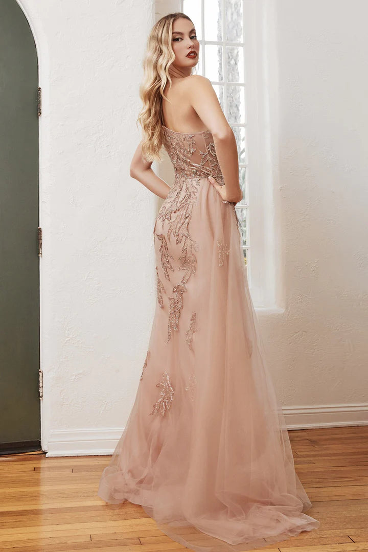 Cinderella Divine BEADED ONE SHOULDER OVERSKIRT GOWN CB098