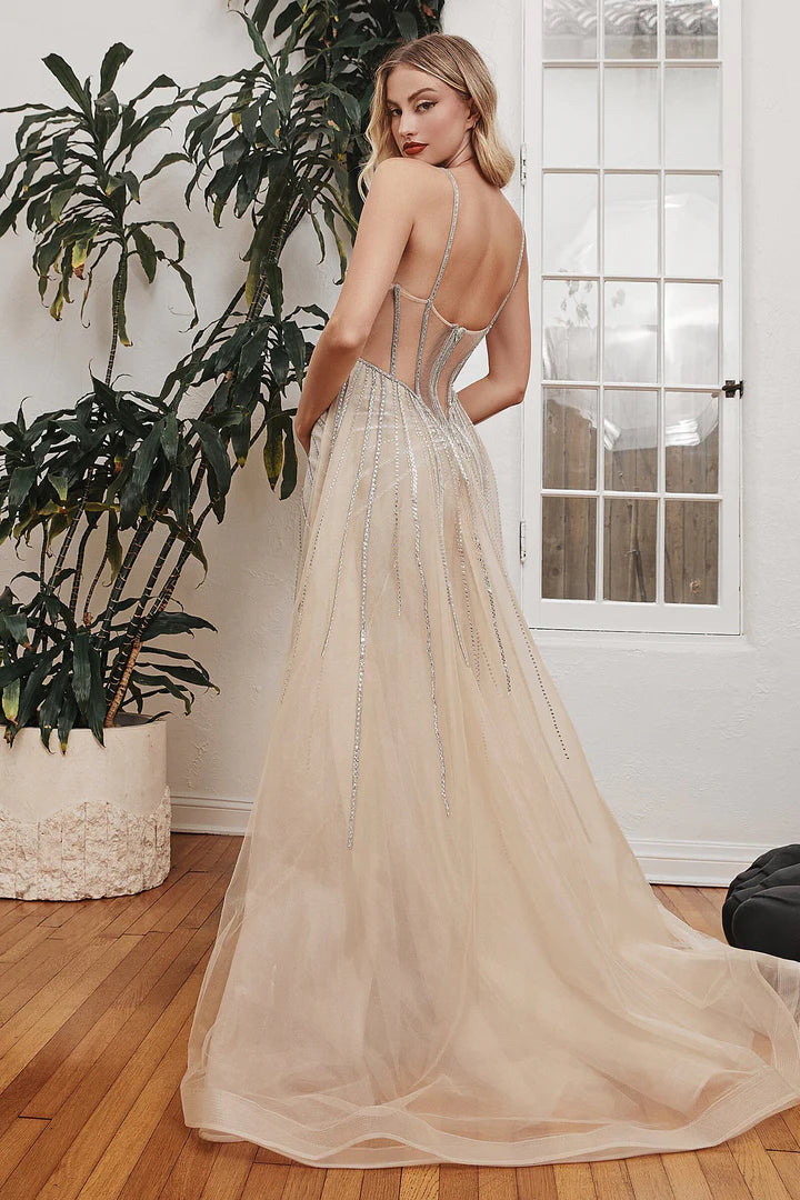 Cinderella Divine BEADED SLEEVELESS OVERSKIRT GOWN CD993